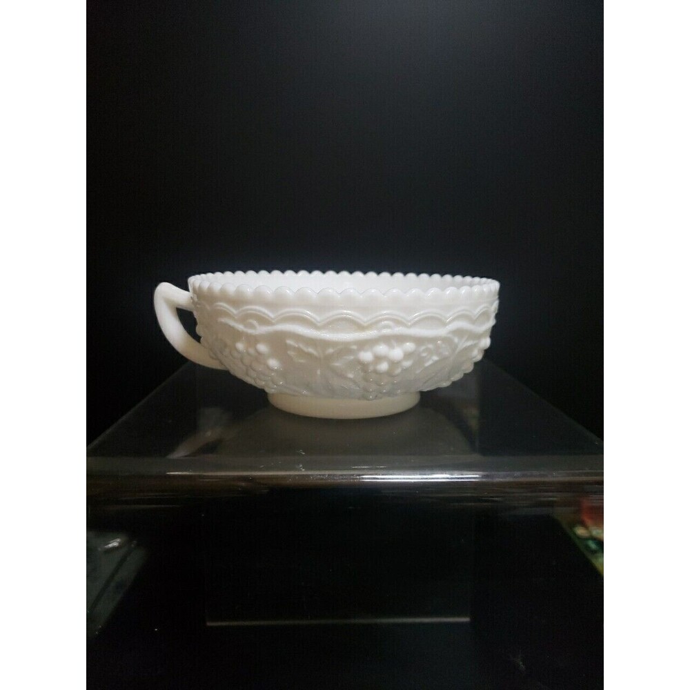 Imperial Milk Glass Grapes Cluster Vine Relish Dish W Handle 5.5 In H Bowl